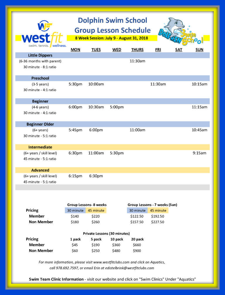 SwimScheduleSummer2018 WestFit Clubs