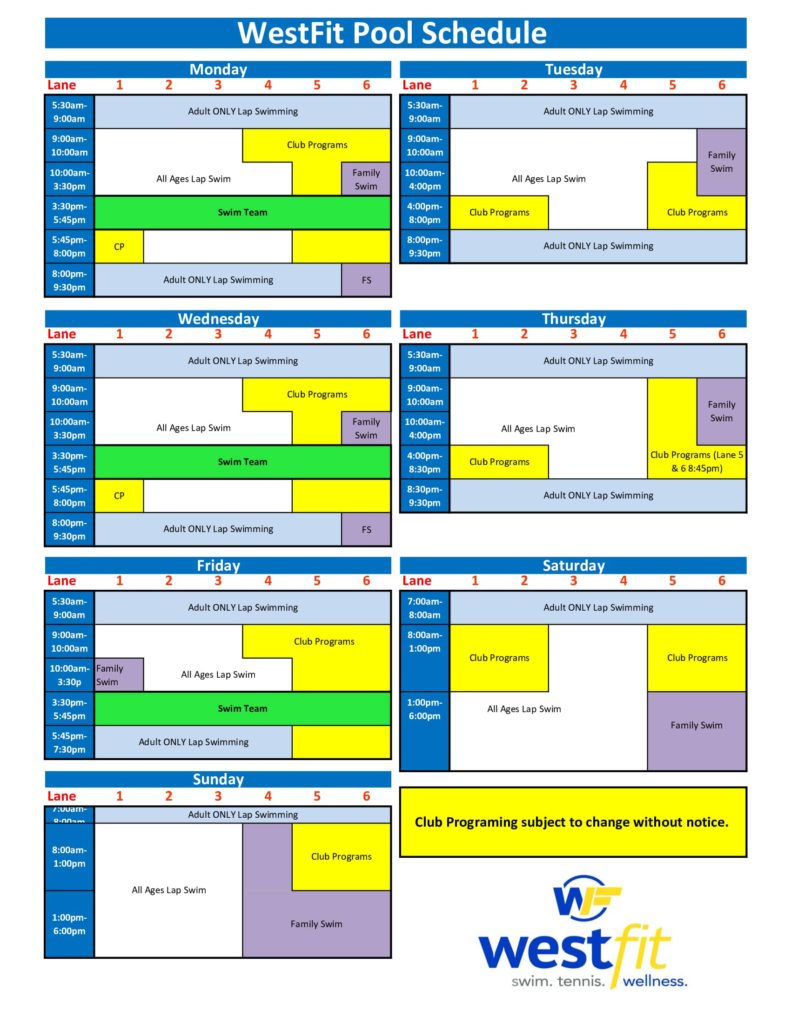 PoolScheduleFall2019 WestFit Clubs